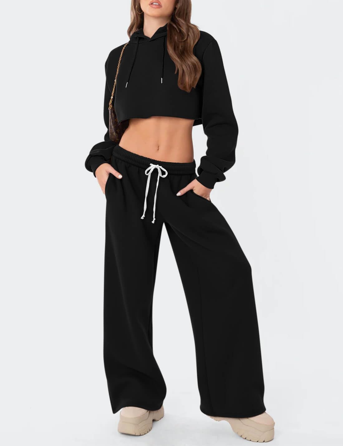 HeSaYep Women's Fleece Lined Sweatpants Wide Leg Thermal Winter Warm Baggy Sweat Pants with Pockets