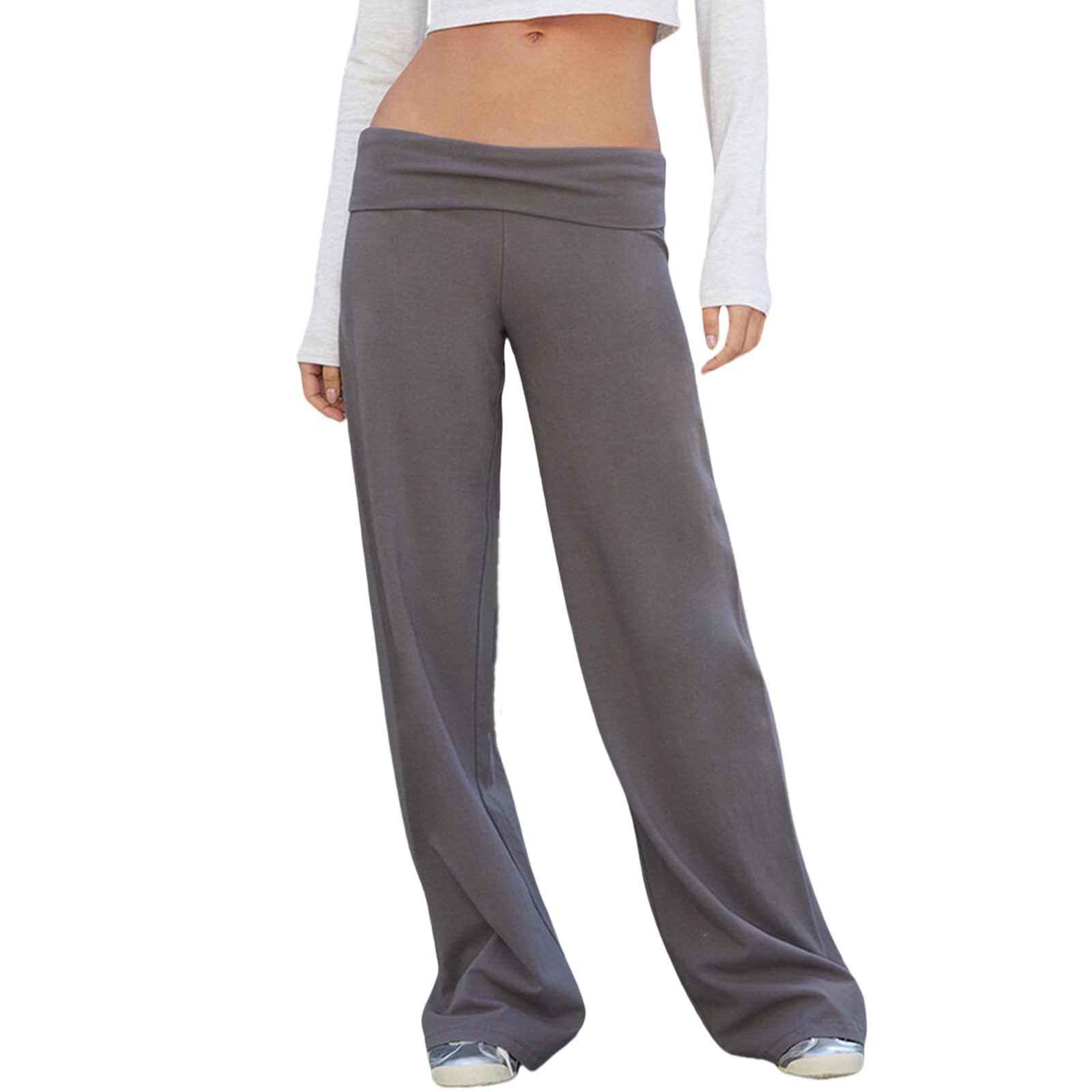 Wide Leg Sweatpants for Women Fold Over Low Rise Flare Yoga Lounge Pants Back to School Clothes for Teen Girls