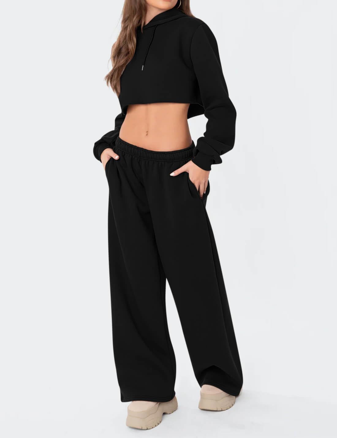 HeSaYep Women's Fleece Lined Sweatpants Wide Leg Thermal Winter Warm Baggy Sweat Pants with Pockets