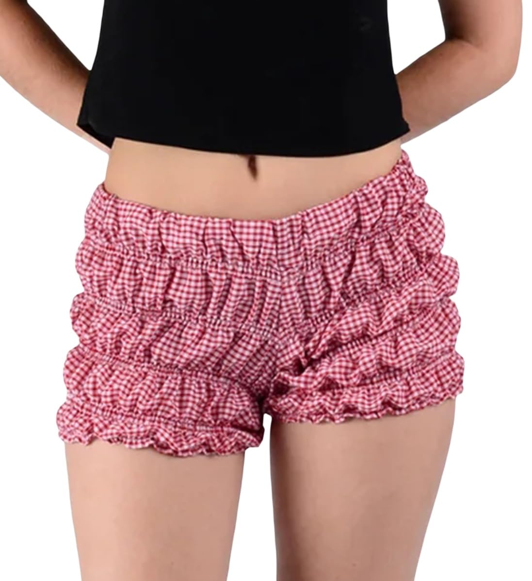 UAURORAO Women Y2k Gingham Boy Shorts Cute Smocked Plaid Micro Shorts Sexy Frilly Ruffle Pettipants Going Out Bloomers