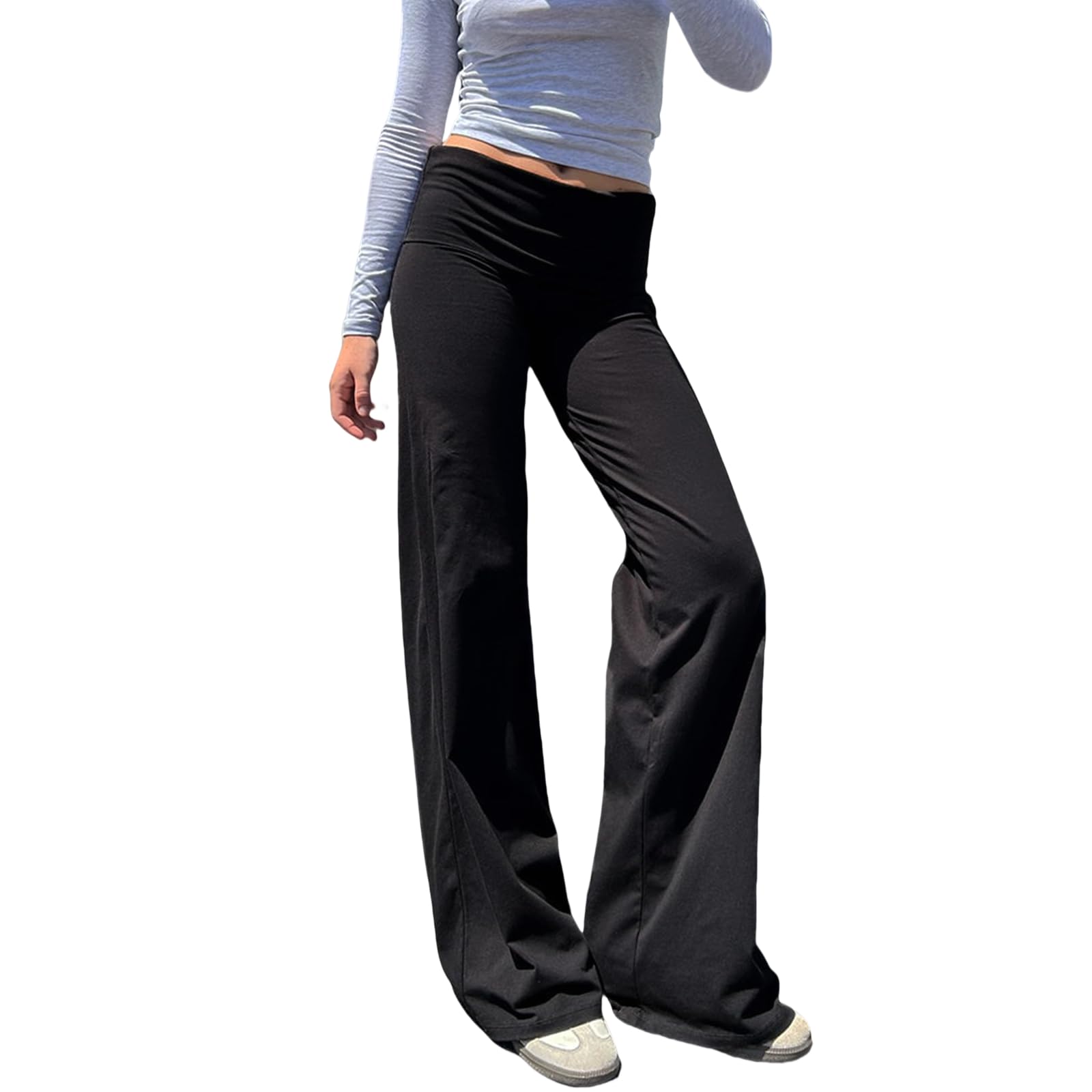 Wide Leg Sweatpants for Women Fold Over Low Rise Flare Yoga Lounge Pants Back to School Clothes for Teen Girls