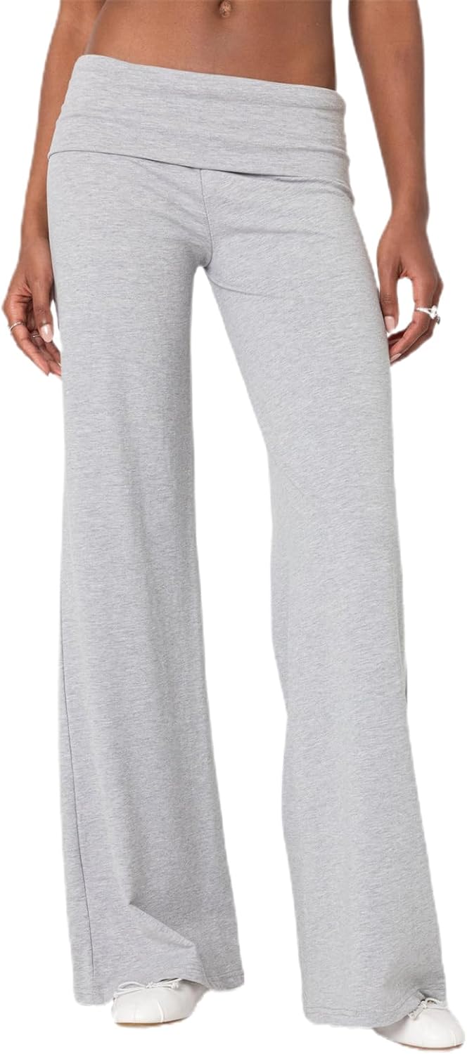 Wide Leg Sweatpants for Women Fold Over Low Rise Flare Yoga Lounge Pants Back to School Clothes for Teen Girls