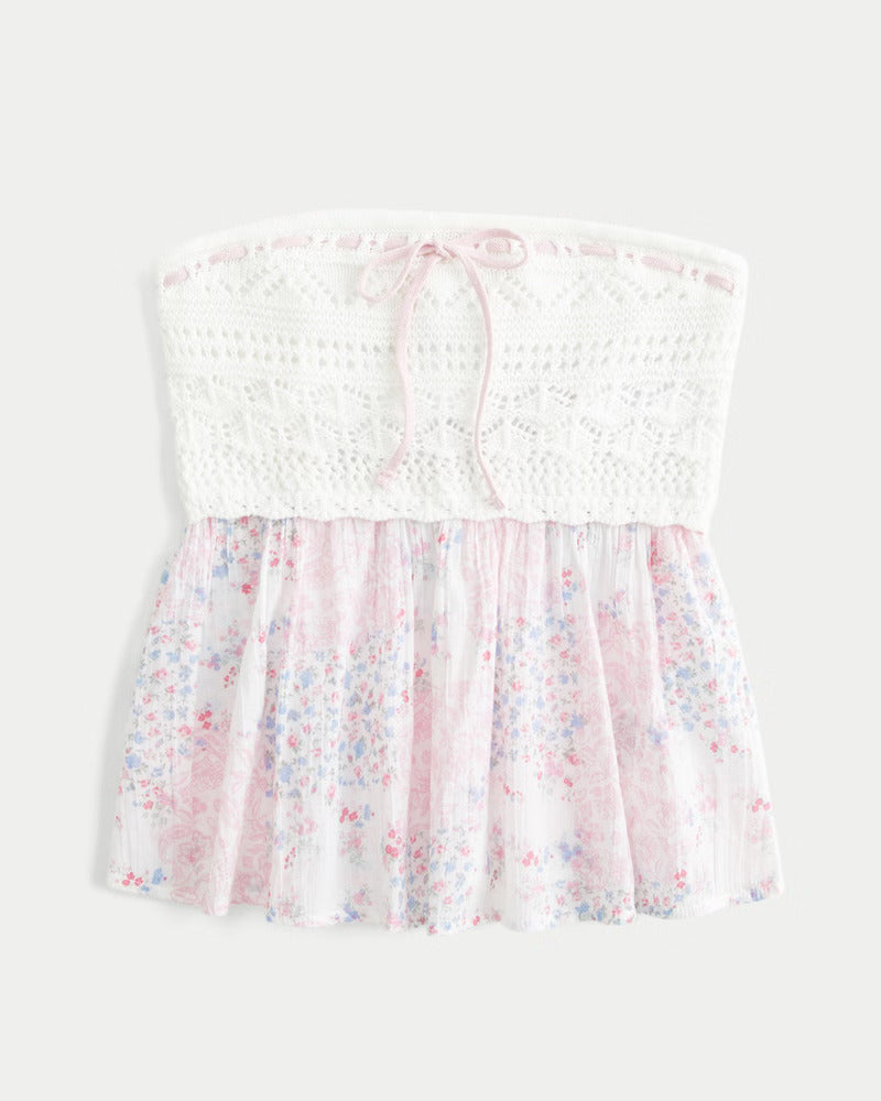 Crochet-Style Babydoll Top